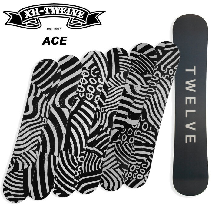 ACE エース Board Sizes: 142, 144, 148, 151, 153, 155 雪を求めて。皆、尽きることなくスノーボーディングが大好きだ。歴史 が40年を超え、カルチャーが熟練し、細分化れて楽しみは増えたよう にえる。が、それと同時に昔滑っていた子育て世代が「10数年ぶりに スノーボードショップ行ったら、ギアがタイムスリップしてて進化し 過ぎた昨今のギアの選び方が分からなかった」なんてこともよく耳に する。だが焦らなくて良い。当時の古いギアが化石になったとも違う、 最新ギアだってただの通過点だ。一方で、カテゴライズされる現代のスノーボディングに嫌気がさし、 それに縛れれず、その日のコンディションや気持ちで雪山という パラダイスの中で自由に滑り、最高の1日を終え、仲間とハイファイブ する。というシンプルな理想図を浮かべる人は増えてきているはず。そして願わくば、自分の隠れた才能を引き出してくれるような、個性 を活かした表現ができるような相棒となるボードと出会いたい。そんな 想いを持つ人たちのためにACEの存在がある。オールラウンドボード への追求により完成、ボード選びに悩んだらこれ1択、というTWELVE の代表モデルとして君臨。グラフィックは、SIGE氏による"DAZZLE"デザイン。2013年から 取り組んでいるダズル迷彩は、現代社会の偏向というのがテーマであり、 ダズル迷彩で覆われたスノーボードは、現代社会の逸脱のメタファー として機能する。 ※ご注意※ ・製造過程で細かいキズがつくことがあります。ご了承ください。 ・実店舗と在庫を共有しているため、タイミングによって完売となる場合がございます。 ・モニターの発色によって色が異なって見える場合がございます。