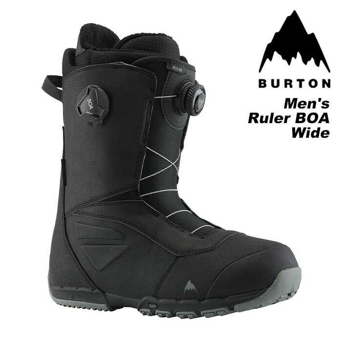 Men's Ruler BOA - Wide COLOR：　Black SIZES: 6.0, 7.0, 7.5, 8.0, 8.5, 9.0, 9.5, 10, 105, 11, 115, 12, 13, 14, 15 ・レーシング デュアルゾーン BOA ・Liner Imprint 2 ・Inner Cuff ロックアップカフ ・Outsole Burton リサイクル コンテンツ ラバー ・Warmth Features 3M Thinsulate Insulation スリーピングバッグ反射ホイル ・保証 1年保証 The boots that have elevated more riders with time-honored tech, fit, and performance with the convenience a micro-adjustable fit. DETAILS: LINER: Imprint 2, Man Fur, 3M Thinsulate Insulation, Lock-Up Cuff SHELL: 1:1 Medium Flex PowerUP Tongue LACING: Dual Zone Boa, New England Ropes BACKSTAY: PU Backstay OUTSOLE/CUSHIONING: EST, Burton Recycled Content Rubber Personality/Flex: 4-7 (Medium - Stiff) Wide-fit ※ご注意※ ・製造過程で細かいキズがつくことがあります。ご了承ください。 ・実店舗と在庫を共有しているため、タイミングによって完売となる場合がございます。 ・モニターの発色によって色が異なって見える場合がございます。