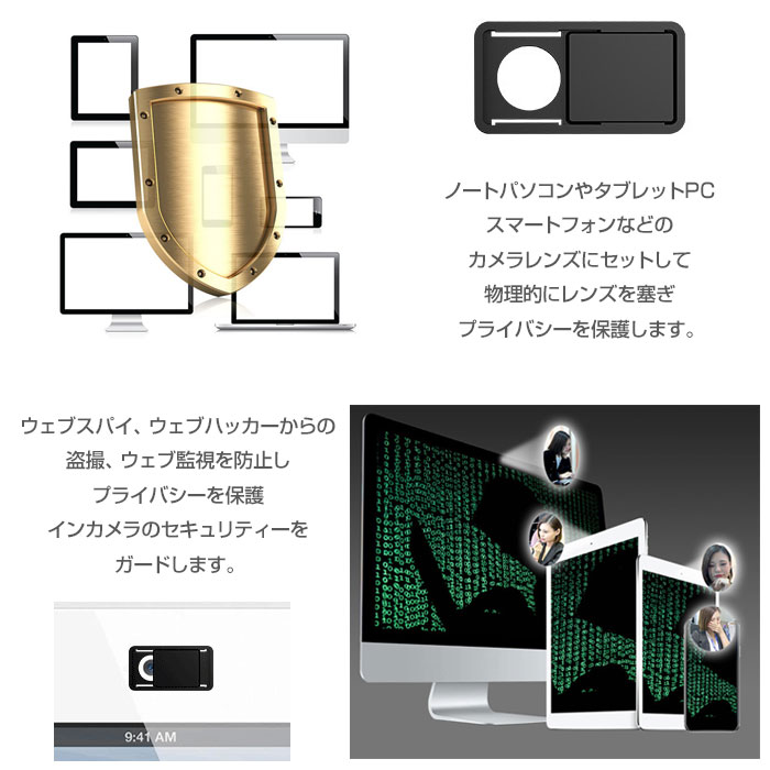 Webカメラ用 プライバシー保護カバー 3種セット 薄型0.7mm 黒 ウェブカメラカバー 盗撮 覗き見防止 インカメラ セキュリティ PCカメラカバー 防犯 対策 ◇FAM-T10-P【メール便】