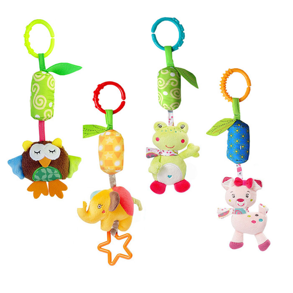 吊り下げ 玩具4ピース おもちゃ ベビーカー ベビーベット ひっぱるおもちゃ 動物 アニマル 音が鳴る ぬいぐるみ ゾウ…