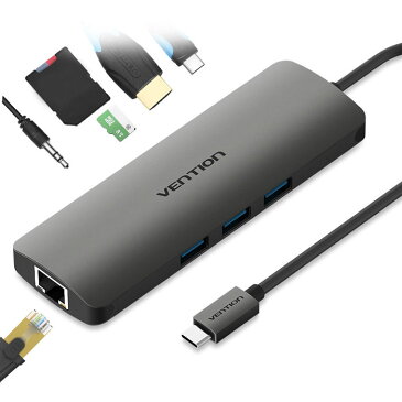 8in1 USB TypeC ハブ マルチ変換アダプター HUB 4K HDMI出力 USB3.0×3 タイプC PD充電 有線LAN 3.5mmオーディオ端子 カードリーダー 【並行輸入品】 ◇FAM-CGNHA【メール便】