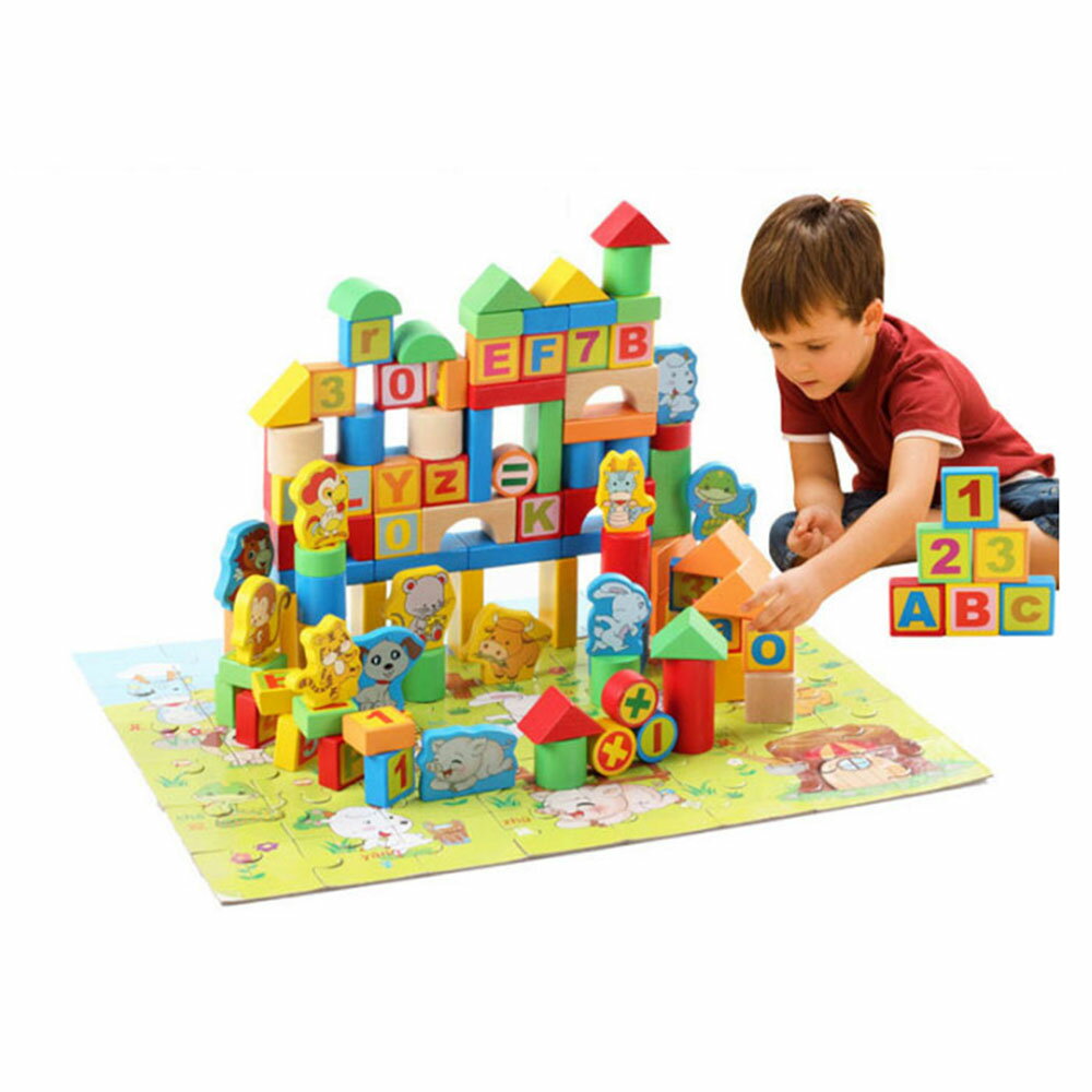 積み木 知育玩具 積木 つみき 木製 子供 おもちゃ パズル アルファベット 数字 数学記号 十二支 148ピース ◇FAM-QZM-005