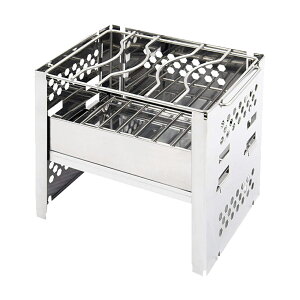 折りたたみ式ミニコンロ バーベキュー 焚火台 コンパクト 折りたたみコンロ 炭ストッパー付き 1台多役 2段調節 1-2人用 収納袋付き ◇FAM-CLS-FP