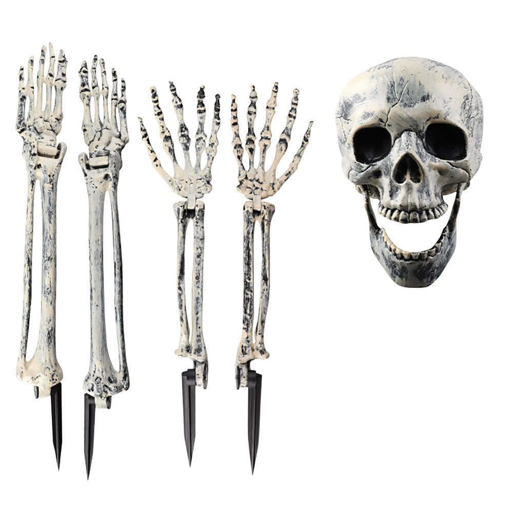骸骨 頭 腕 足 計5点セット ドクロ ガイコツ 頭 アーム ハロウィーン 飾り ハロウィン デコレーション お庭 ガーデン 玄関先 ガーデニング エクステリア　屋内 屋外 装飾 ◇FAM-DKR-5P