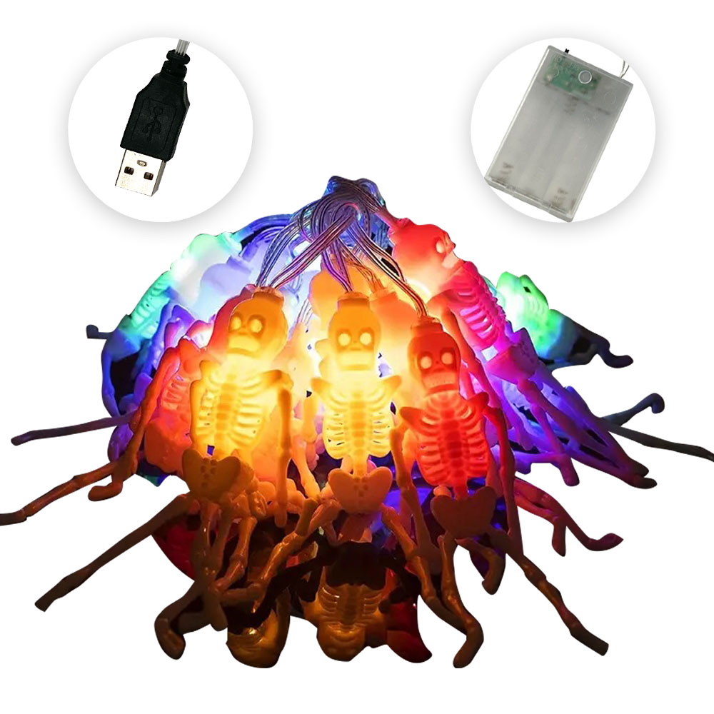 スケルトンガーランドライト 5M LEDライト 30個 骸骨 ガイコツ ハロウィン ハロウィーン 飾り デコレーション イルミネーション USB給電式 電池式 パーティ 飾りつけ 装飾 ◇FAM-WSJ-GB01-5M