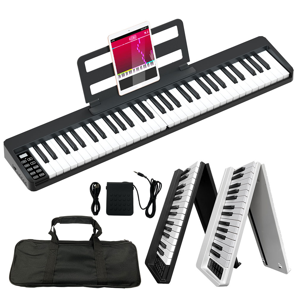 61鍵 折りたたみ 電子ピアノ USB充電式 61鍵盤 折り畳み式 ピアノ 音色128種類 デモソング15種類 譜面台 サスティンペダル 専用バッグ付属 練習 初心者 FAM-BX18-61