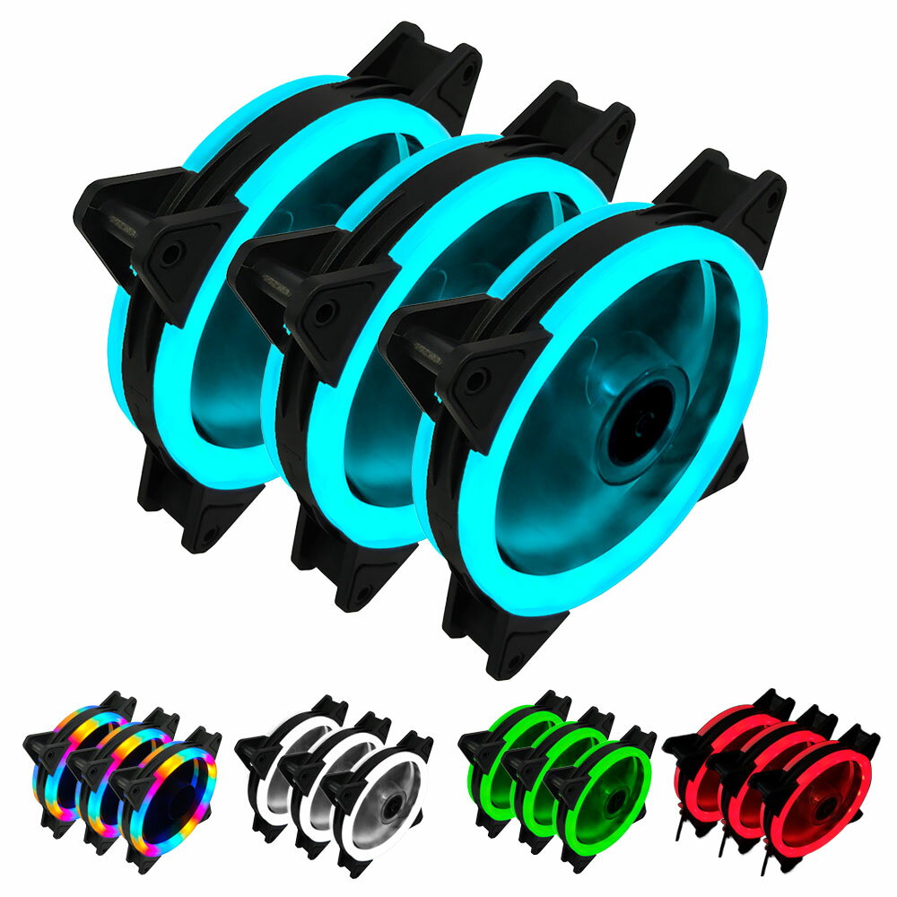120mm 4pin PCケースファン 3個セット LED搭載 ゲーミングPCを彩る 冷却 PCパーツ 大型4ピン 小型3ピン..