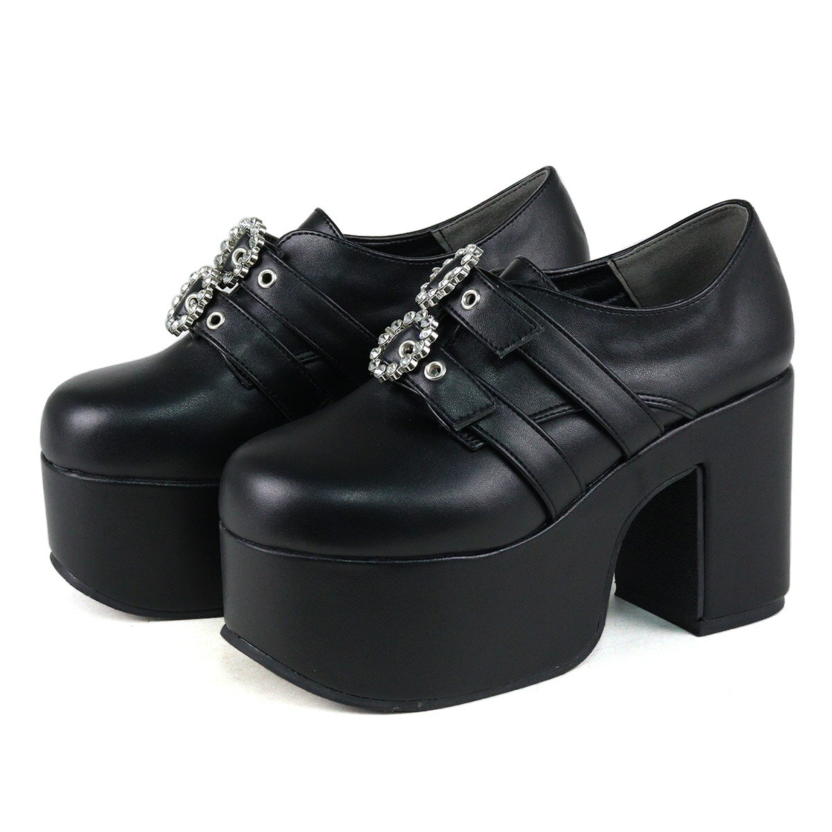 レア DEMONIA おでこ靴 ローファー 厚底 地雷 量産 BLACK｜靴