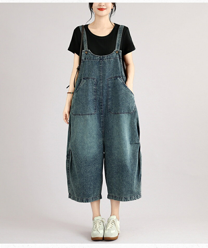 サロペット パンツ 夏 オールインワン デニムパンツ デニムサロペット 八分丈 ロン...