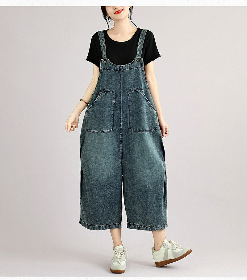 サロペット パンツ 夏 オールインワン デニムパンツ デニムサロペット 八分丈 ロン...