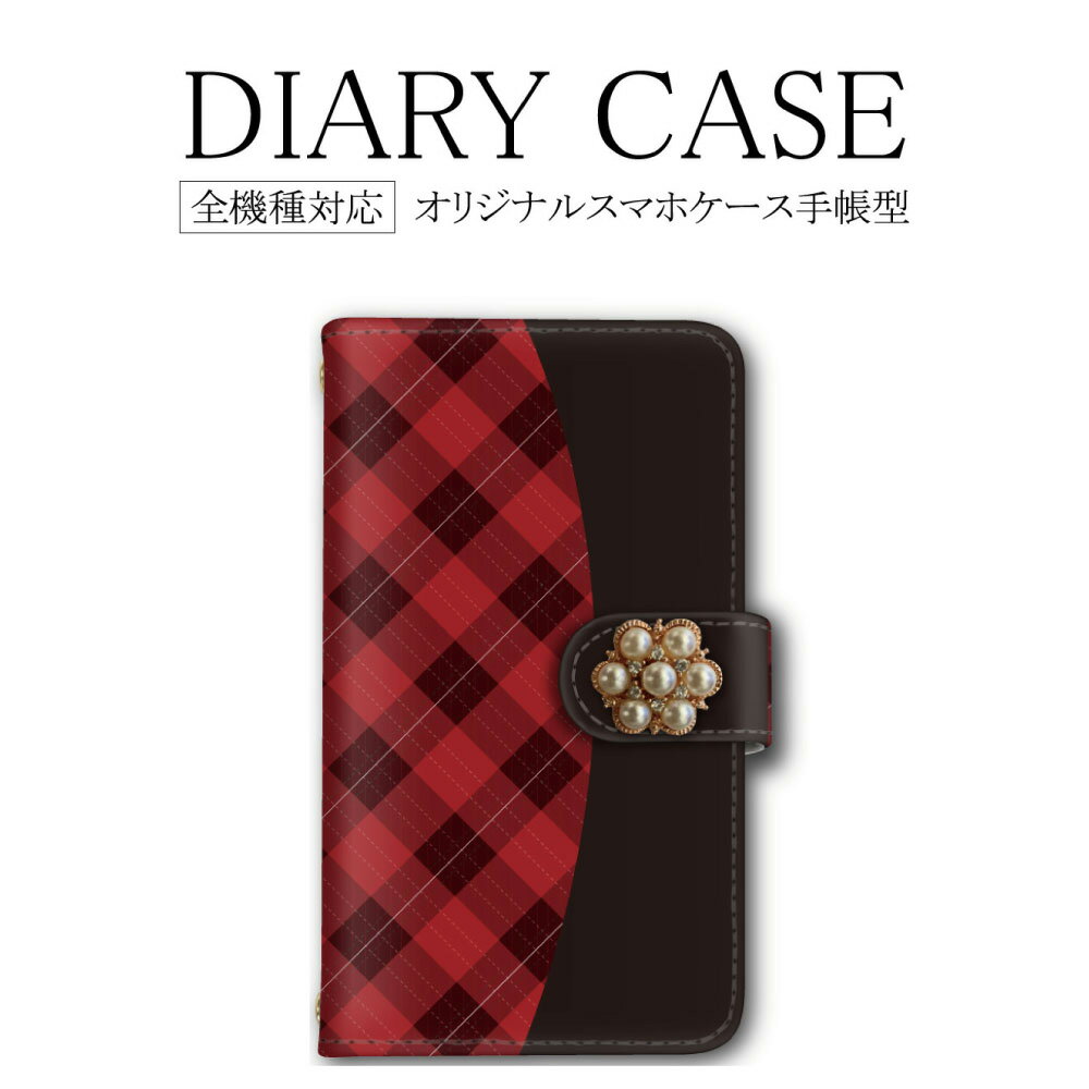スマホケース 手帳型 全機種対応 Galaxy エクスペリア 携帯ケース かわいい iPhone12Pro ケース チェック チェック柄 【花デコ】 14Pro...
