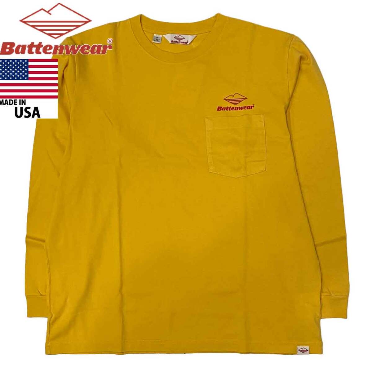 Rakuten - Battenwear バテンウェア 長袖 ロゴTシャツ TEAM L/S POCKET TEE made in USA MUSTARD マスタード BS033