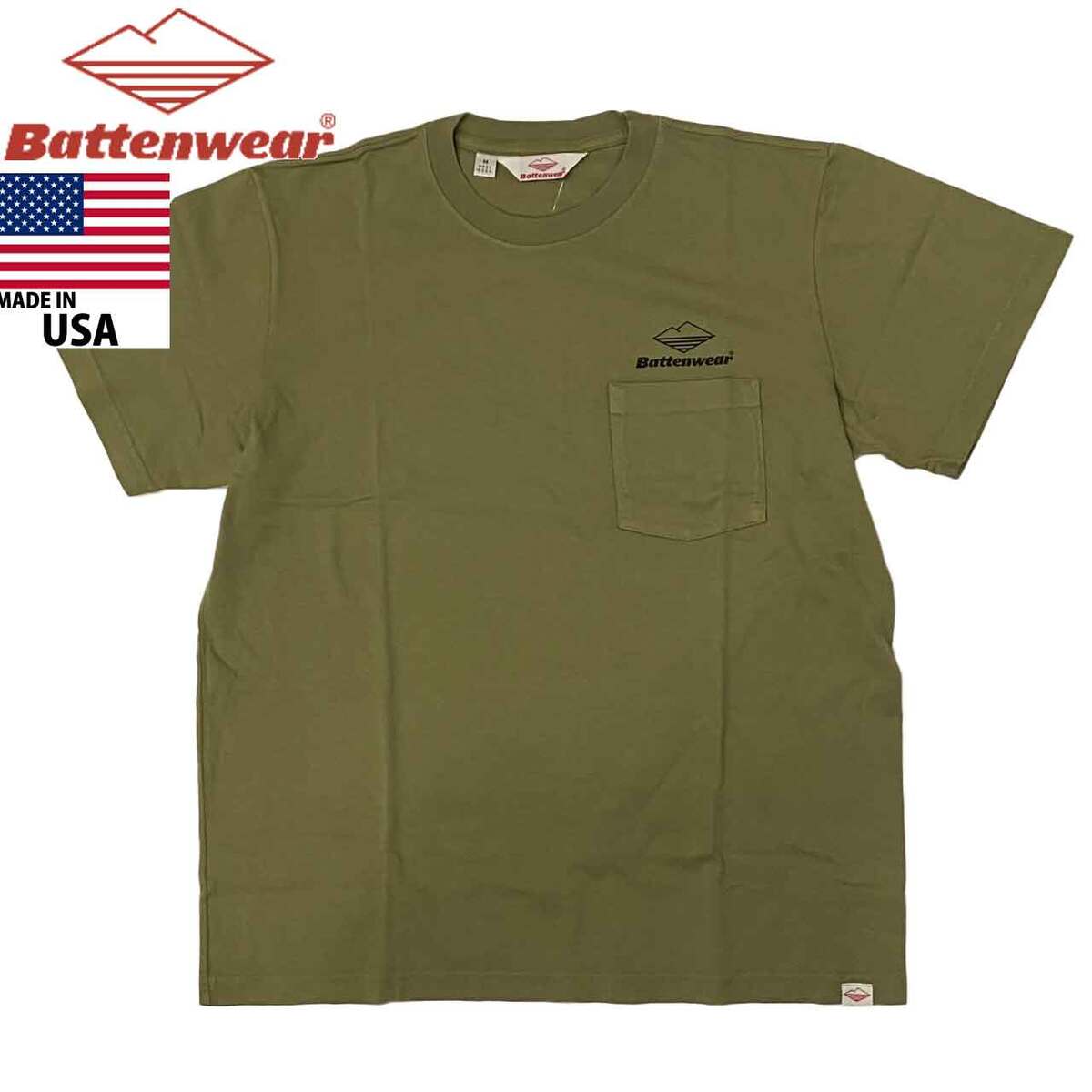 Rakuten - Battenwear バテンウェア 半袖 ロゴTシャツ TEAM S/S POCKET TEE made in USA OLIVE オリーブ BS031
