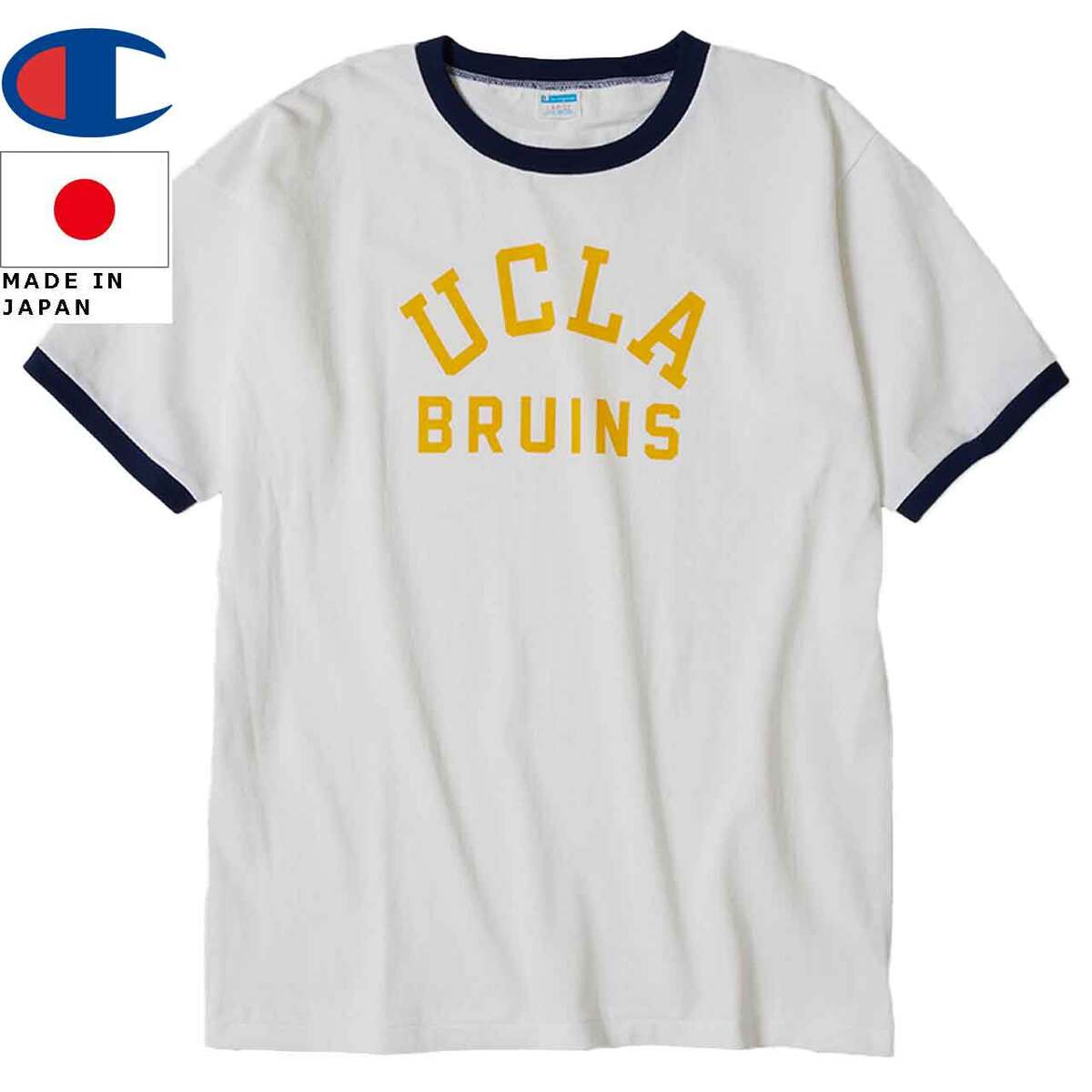 Champion チャンピオン PLEBE ショートスリーブリンガーTシャツ TRUE TO ARCHIVES C3-X336 UCLA ネイビー×イエロー