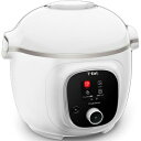 T-fal　ティファール クックフォーミー　ホワイト　6L　CY8711JP 忙しい時も、初めての料理も、いつもの料理も失敗せずにおいしく作れるレシピ内蔵タイプの電気圧力鍋クックフォーミー 画面を見るだけ おまかせ手料理 パパっと旨すぐごはん！ おいしいね！が毎日つづく 多彩なレシピを内蔵しているクックフォーミーは、画面から作りたいレシピと人数を選ぶと、食材・分量から調理手順まで全て教えてくれて火加減も自動で調整してくれるので、画面を見るだけで簡単に美味しい手料理が作れます。 家族みんなの毎日をもっと美味しく！もっと笑顔に！ 【食材・分量に悩まない！】 ダイヤルを回して、画面からレシピ・調理人数を選ぶと、必要な食材と人数にあった分量が画面に表示されるので、調理の準備も悩まず簡単です。 【火加減に失敗しない！】 作るレシピに合わせた最適な火加減と、圧力の加圧・減圧を自動でコントロール。つきっきりで火加減や圧力の調整をする必要はありません。 【40種類の無水調理レシピ！】 食材に含まれる水分、最小限の調味料を活用して素材の旨みを引き出す無水調理。密閉した鍋の中で栄養を逃さず、短時間で美味しく仕上がります。 【圧力調理だから煮込み料理も短時間で美味しく！】 普通の鍋と比べ調理時間を最大1/3まで短縮！ 【材料モードで「芋類」「炊飯」も簡単に！】 食材、分量や切り方にあわせて、あらかじめ調理時間がプログラムされているので、必要な分だけ美味しく作ることができます。 【蒸気は自動排気で安心安全】 お料理にあわせて最適なタイミングで蒸気を自動で排気するので、火傷の心配もなく、圧力調理が初めての人でも安心して使えます。 【調理手順に迷わない！】 食材を入れたり、加熱するタイミングなどの手順もすべて、画面が教えてくれるので、手順に迷うことなく調理できます。 【豊富な250レシピが本体に搭載！】 手早く作れる前菜や、みんなが喜ぶ贅沢なメインディッシュ、手間のかかるデザートまで、幅広い全250種類のレシピがクックフォーミー本体に入っています。献立に悩まず簡単に美味しいお料理が作れます。 【ティファールアプリで献立がすぐに決まる！】 ティファールアプリからスキマ時間にレシピを検索したり、レシピは食材・分量、手順が写真と併せて表示されるので、作りたいお料理もすぐに決まり、毎日の献立に悩みません。 【多彩な機能で毎日のお料理がもっと幅広く！】 毎日使える1台7役：「圧力調理」はもちろん、「炒める」「煮込む」「蒸す」「炊飯」などさまざまな調理ができるので、お料理の幅が広がります。 【大容量サイズの6L】 内蔵レシピは6人分、炊飯は10合までと、一度にたくさん作れるので、お弁当や作り置きに。 【使用後のお手入れも簡単！】 鍋本体は軽くて洗いやすく、お手入れしやすいアルミニウム合金製。更に、鍋の内側はセラミックコーティングだから、汚れがこびりつきにくい。 定格消費電力 (W) 1,200 本体サイズ 幅×長さ×高さ (cm) 38.0×35.0×32.5 本体重量 (kg) 約6.5 コードの長さ (m) 約1.5 圧力調理 一定：70kPa (115℃)　マニュアル調理では最大1時間40分まで 通常調理 強火(160℃) 最大30分、中火(90℃) 最大30分、弱火(75℃) 最大30分 再加熱 70℃　最大3時間まで 保温 63℃　調理後自動的に保温5時間まで　マニュアル調理では最大5時間まで 内蔵レシピの数 250 生産国 中国 付属品 なべ、蒸しかご、蒸しかご台、炊飯用カップ、クイックスタートガイド、取説 広告文責 株式会社ルーマニア/03-5876-8107 【メーカー：ティファール】