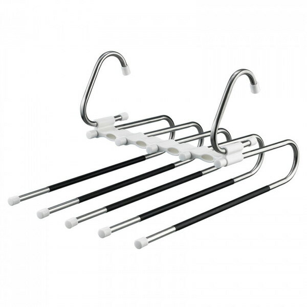 コモライフ ズボン収納ハンガー 5連 ハンガー1つでズボン5本の収納力!連結式のズボン収納ハンガー 収納スペースをより有効活用できる、縦・横2way仕様の連結式スラックスハンガー。1つのハンガーでスラックス5着収納可能。滑り止め(EVA)付のバーで服の落下を防止。フックも折りたためる仕様なので出張や旅行時の持ち運びにも便利。可動式のバーのため取り出しがスムーズ。 商品名 コモライフズボン収納ハンガー 5連 サイズ 約縦35×横24.5×高さ17.5cm(横向き) 個装サイズ：35.0×15.0×2.5cm 重量 約268g 個装重量：275g 素材・材質 フック・バー:ステンレス鋼 連結バー・キャップ:ポリプロピレン 滑り止め:EVA樹脂 生産国 中国 販売会社 コモライフ株式会社 広告文責 株式会社ルーマニア/03-5876-8107