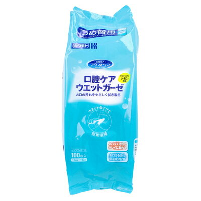 川本産業 マウスピュア　口腔ケア　ウエットガーゼ　レモン風味　詰替用　100枚入 お口の汚れをやさしく拭き取る。 ●ウエットタイプで簡単清掃。 ●ウエットタイプなので、そのまま口腔内の清掃にご使用いただけます。 ●ネバつく汚れもキレイに取れます。 ●口腔乾燥の方にも使いやすい保湿成分配合・ノンアルコールです。 ●使用後にさっぱりするレモン風味です。 ●つめ替用。 ※専用ボトルに入れてご使用ください。 商品名 川本産業マウスピュア　口腔ケア　ウエットガーゼ　レモン風味　詰替用　100枚入 サイズ 約14cm×18cm 内容量 100枚入 成分 水(溶剤)／PG、ベタイン(保湿剤)／PEG-60水添ヒマシ油(可溶化剤)／ヒアルロン酸Na(保湿剤)／スクラロース、サッカリンNa(甘味剤)／クエン酸、クエン酸Na(pH調整剤)／グリチルリチン酸2K、香料(矯味剤)／塩化セチルピリジニウム、安息香酸Na、メチルパラベン、エチルパラベン、プロピルパラベン(防腐剤) 使用方法 清拭方法 (1)ウエットガーゼを取り出し、指に巻きつけます。 (2)頬の内側、上あご、舌、歯、歯茎等、口腔内に付着した汚れをやさしく拭き取ってください。 ※介助者によるケアでご使用の際は、指を噛まれないよう、お気をつけください。 生産国 日本 販売元 川本産業株式会社 広告文責 株式会社ルーマニア/03-5876-8107