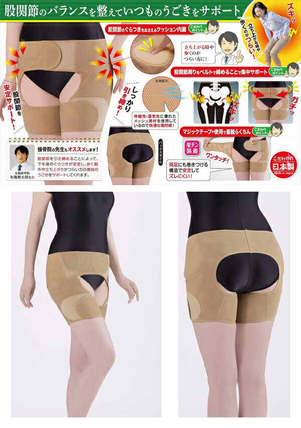 セルヴァン　接骨院の先生が監修した股関節ベルト　ベージュ　両足用　サポーター　股関節安定　らくらく着脱