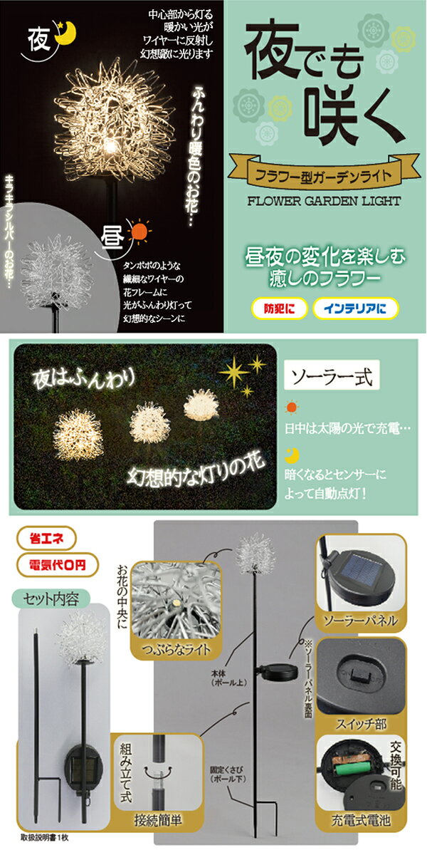 セーブインダストリー　夜でも咲く　フラワー型ガーデンライト　SV-7978　エクステ...