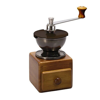 HARIO　ハリオ スモールコーヒーグラインダー　MMR-2 木目調の美しいコーヒーミル。 ●豆を入れるホッパー部にはスライド開閉式のフタが付いています。 商品名 HARIO　ハリオスモールコーヒーグラインダー　MMR-2 サイズ 約幅160mm×奥行100mm×高185mm 口径 79mm 容量 コーヒー豆 24g 材質 フタ・ポリプロピレン ホッパー・ハンドル:鉄 臼:セラミック シャフト:ステンレス 本体・ハンドルツマミ:天然木 生産国 中国 販売元 HARIO株式会社 広告文責 株式会社ルーマニア/03-5876-8107