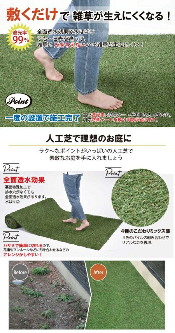 セーブインダストリー　雑草が生えにくい人工芝　防草シート不要　全面透水　簡単施工
