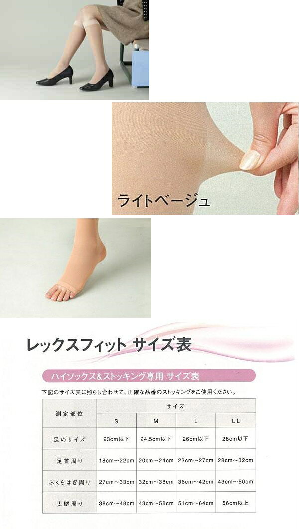リブレの【メール便送料無料】リムフィックス　レックスフィット　医療用弾性ストッキング　薄手ハイソックス　爪先なし　弱圧　ライトベージュ｜アングル2