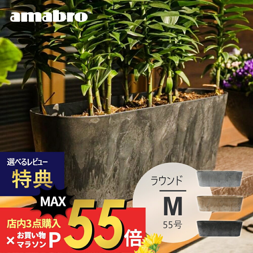 【SS最大P55 要エントリー】【レビュー特典】amabro アートストーン コンテナ ラウンド M 55型 楕円 鉢 プランター 貯水タイプ 水やり忘れ防止 植木鉢 観葉植物 花 多肉植物 ハーブ 野菜 鉢植え 寄せ植え ART STONE ガーデニング ナチュラル