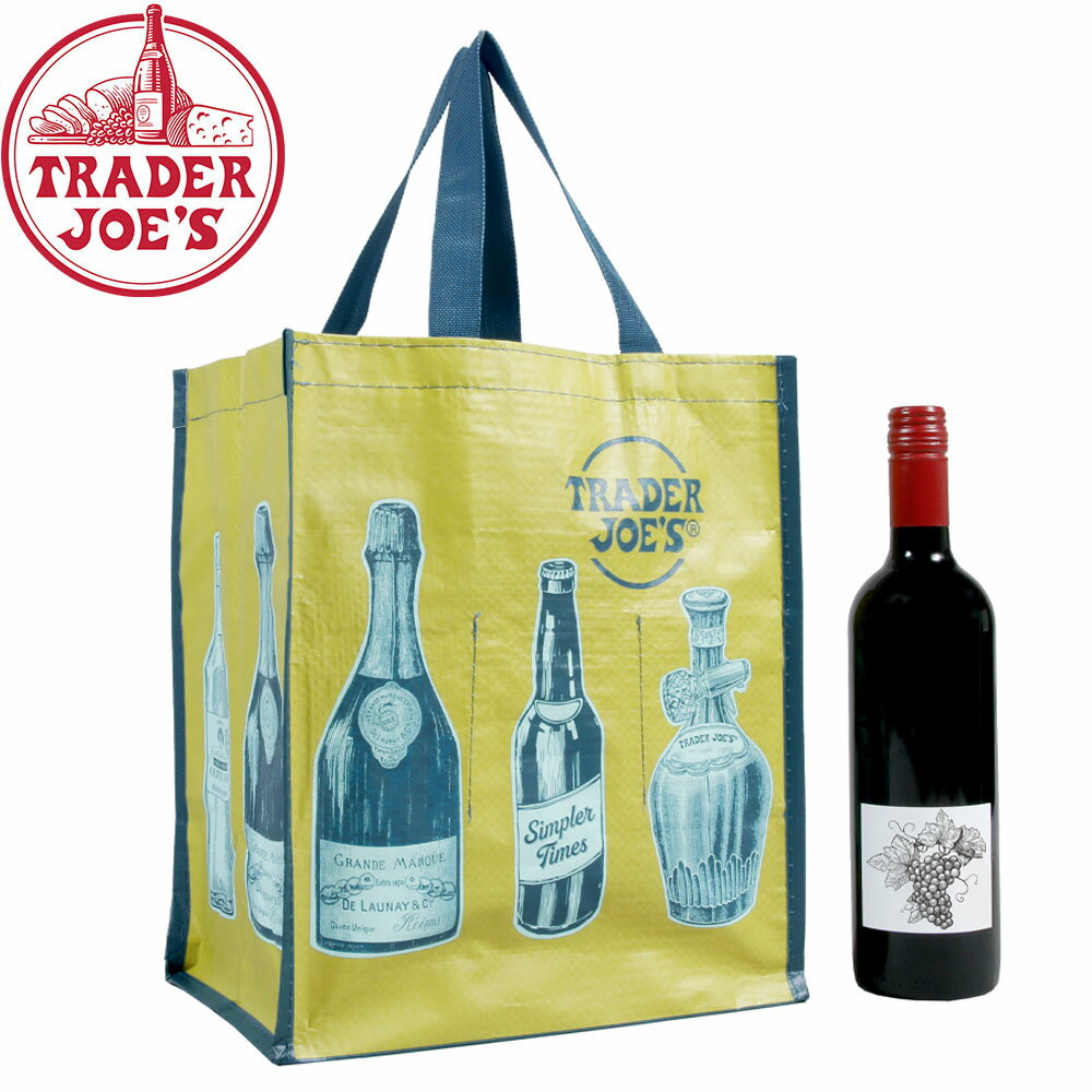 TRADER JOE 039 S トレーダージョーズ 6bottle BEVERAGE TOTE エコバッグトレジョ アメリカ 高級スーパー スーパーマーケット オリジナル バック 海外セレブ 手提げ ワイン 2L ペットボトル 黄色 イエロー イラスト サスティナブル