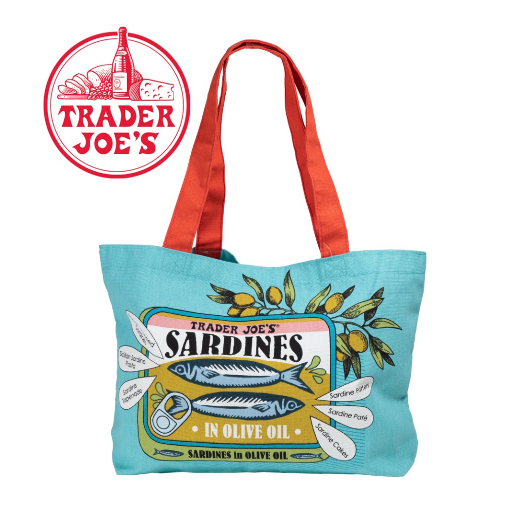 TRADER JOE'S トレーダージョーズ エコバッグ サーディン(コットンバッグ) BLUE コットン マチ レジカゴ レジ袋 トレジョ 高級スーパー オリジナル バック 海外セレブ サスティナブル リサイクル RECYCLE 旅行 パーティー 休日 青