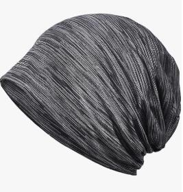 [Bafup] ニット帽 メンズ 夏【ひんやりとして冷たい感じ・冷感素材・優しい肌触り・吸汗速乾】夏用 帽ニット帽子 ケア帽 ニットキャップ ビーニー 薄手 通気性 蒸れない 大きい 肌に優しい ストレッチ性 柔らかい 男女兼用（ダークグレー、ストライプタイプ）