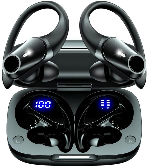 【楽天ランキング1位獲得】イヤホン bluetooth 耳掛け式イヤホン ワイヤレスイヤホン bluetooth イヤホン 最大40時間再生 ブルートゥースイヤホン Hi-Fi音質 AAC対応 LEDディスプレイ 物理ボタン誤操作なし 落ちないイヤホン 快適装着感 ランニング イヤホン IPX7防水