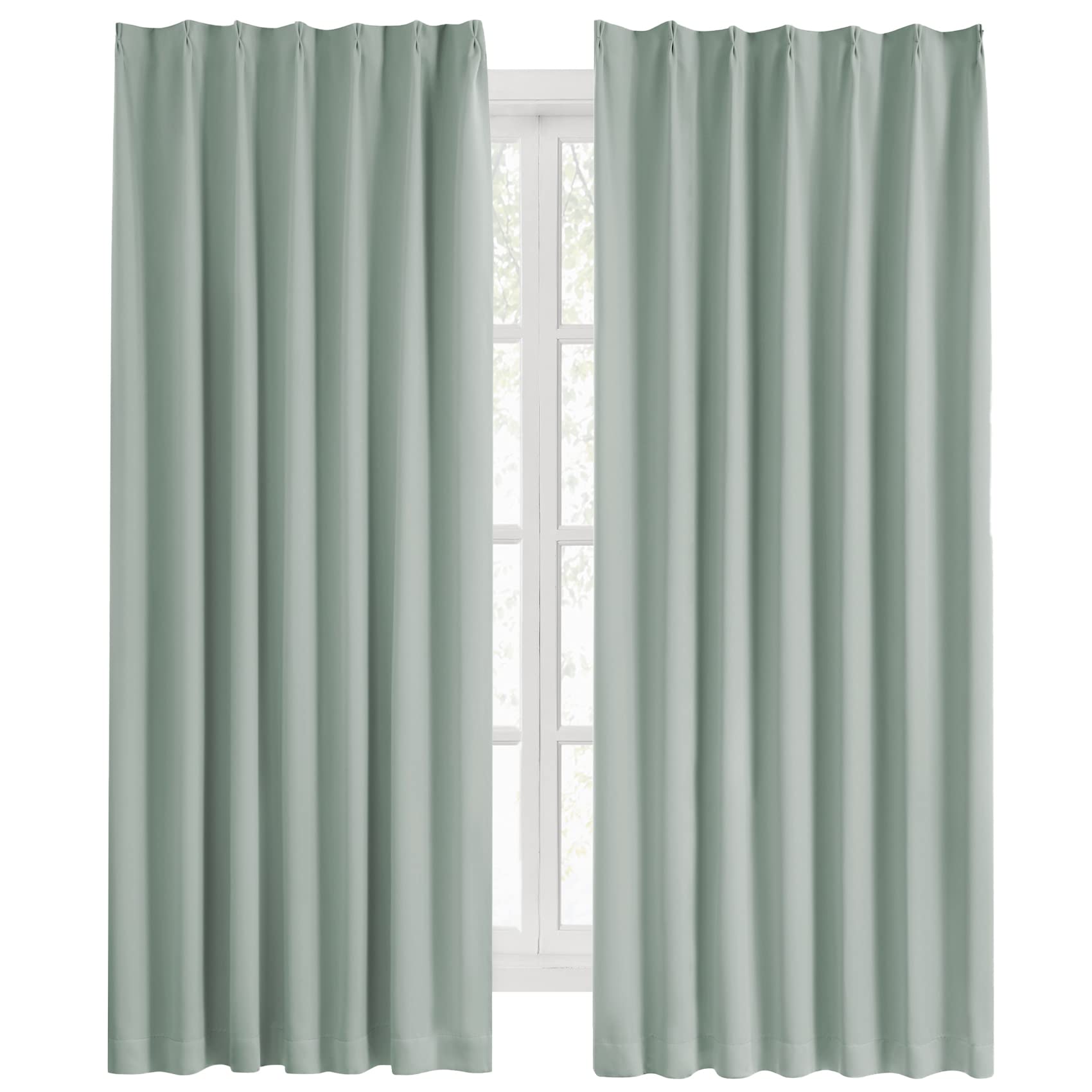 Hansleep カーテン 1級遮光 2枚組 幅100cm丈220cm カルダモングリーン 断熱 防寒 防音 省エネ 厚手 無地 おしゃれ 洗える リビング用 (カルダモングリーン, 幅100cm×丈220cm)