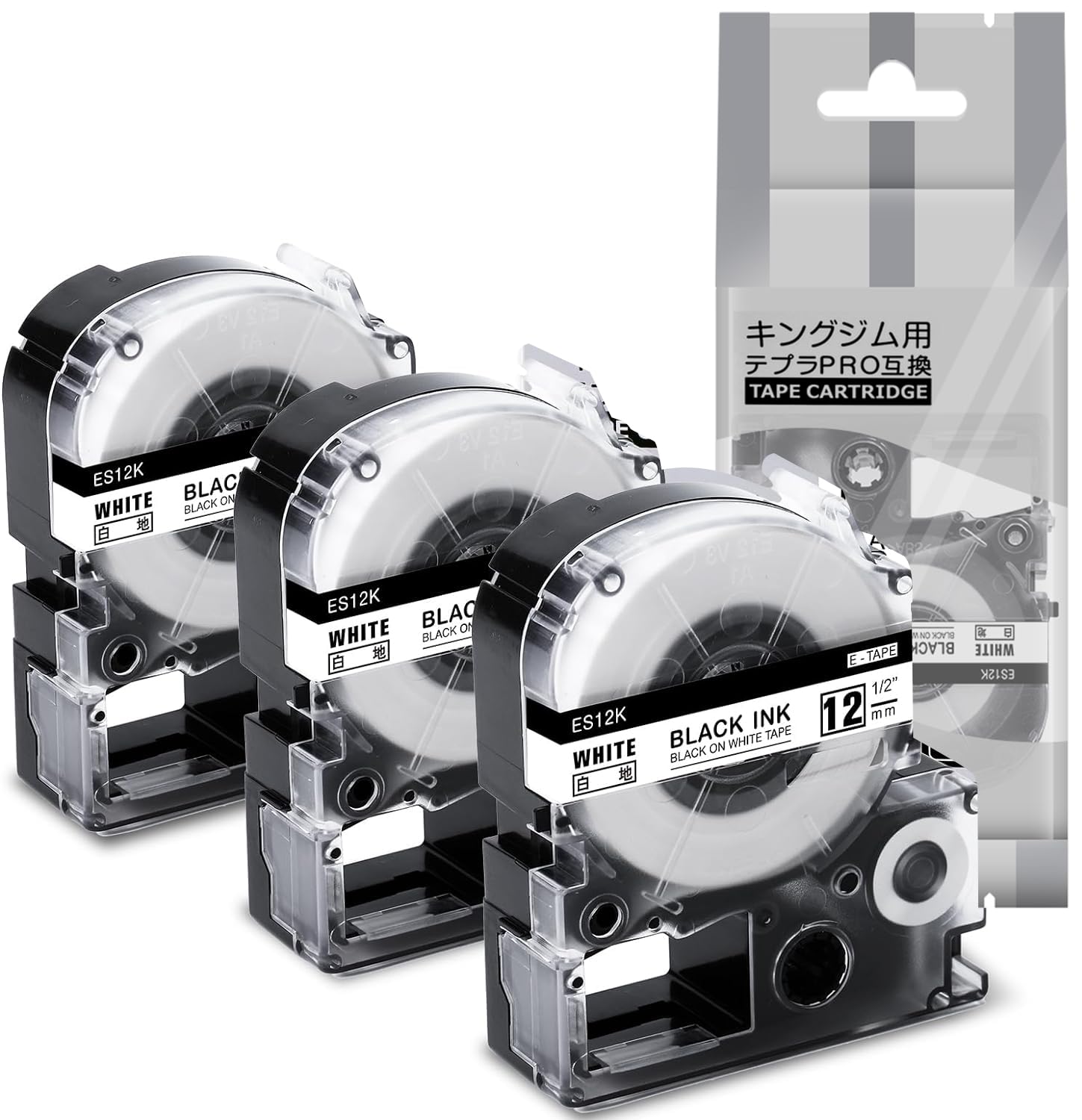 互換テプラ テープ 12mm 白地黒文字SS12K 互換キングジム テープPRO 12mmてぷらーテープ 汎用KingJim Tepra ES12K SR150 SR530 ラベルライター テープ 長さ8M 3個セットAirmall