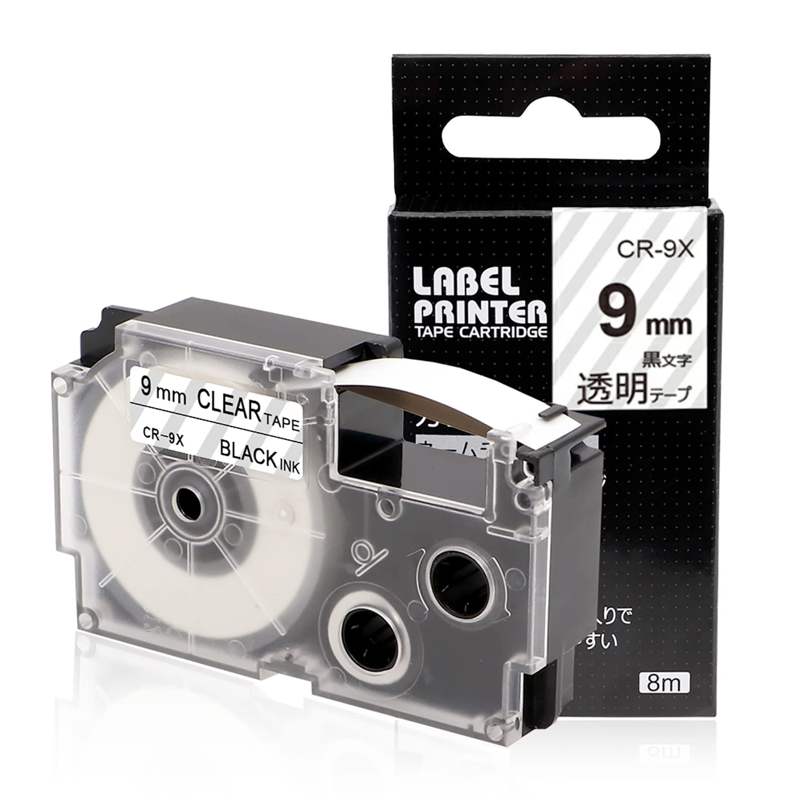 Greateam テープ 9mm 透明 互換 ネームランド テープ 透明黒文字 9mm カシオ ラベルライター 透明 9mm XR-9X テープカートリッジ CASIO Name Land KL-TF7 KL-P40 対応 1個