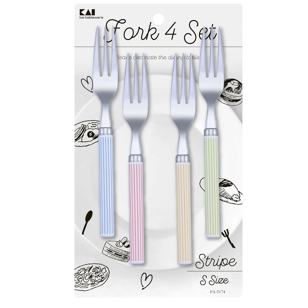 貝印 KAI フォーク S 4本セット ストライプ柄 日本製 FA5174