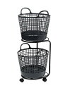 ライクイット (like-it) ランドリー 洗濯 収納 ラウンド型バスケット 2段 約幅41×40.5×90.5cm(キャスター含む) ブラック LW-01L...
