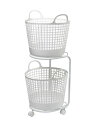 ライクイット (like-it) ランドリー 洗濯 収納 ラウンド型バスケット 2段 約幅41×40.5×90.5cm(キャスター含む) ホワイト LW-01L...