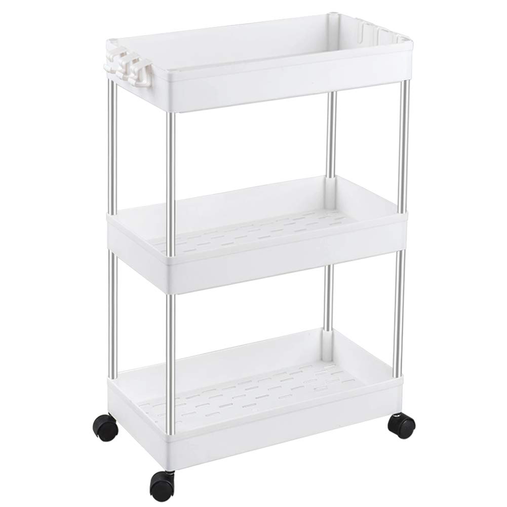 SPACEKEEPER キッチンワゴン スリム 隙間収納 22cm 収納ラック キャスター付き 収納カート ローリングラック おしゃれ 調味料 食品 ペットボトル 小物 台所 洗面所 冷蔵庫横 3段 ビッグ ホワイト