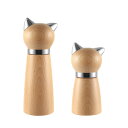 VKCHEF ペッパーミル 木製ソルト&ペッパーグラインダー 黄色い猫 2個セット 手動 胡椒ミル 岩塩ミル コショウ ミル スパイスミル コンパクト