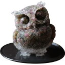 YUYAKESHIふくろう 置物 マスコット オブジェ かわいい ミニ 梟 玄関 庭 さざれ石入れ 天然石 フクロウ インテリア 樹脂 装飾 小物 マット付き(...