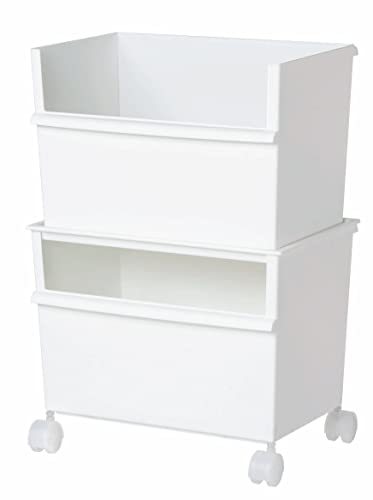 ライクイット(like-it) 収納ボックス 小物収納 レトルト食品 収納 ケース コンテナー ワイド 深型×2セット (キャスター付) ホワイト 約幅38.8x奥26.8x高55.2cm (セット時) JTSRー01 再生材51%以上使用 収納ボックス 学用品収納 ランドセルワゴン