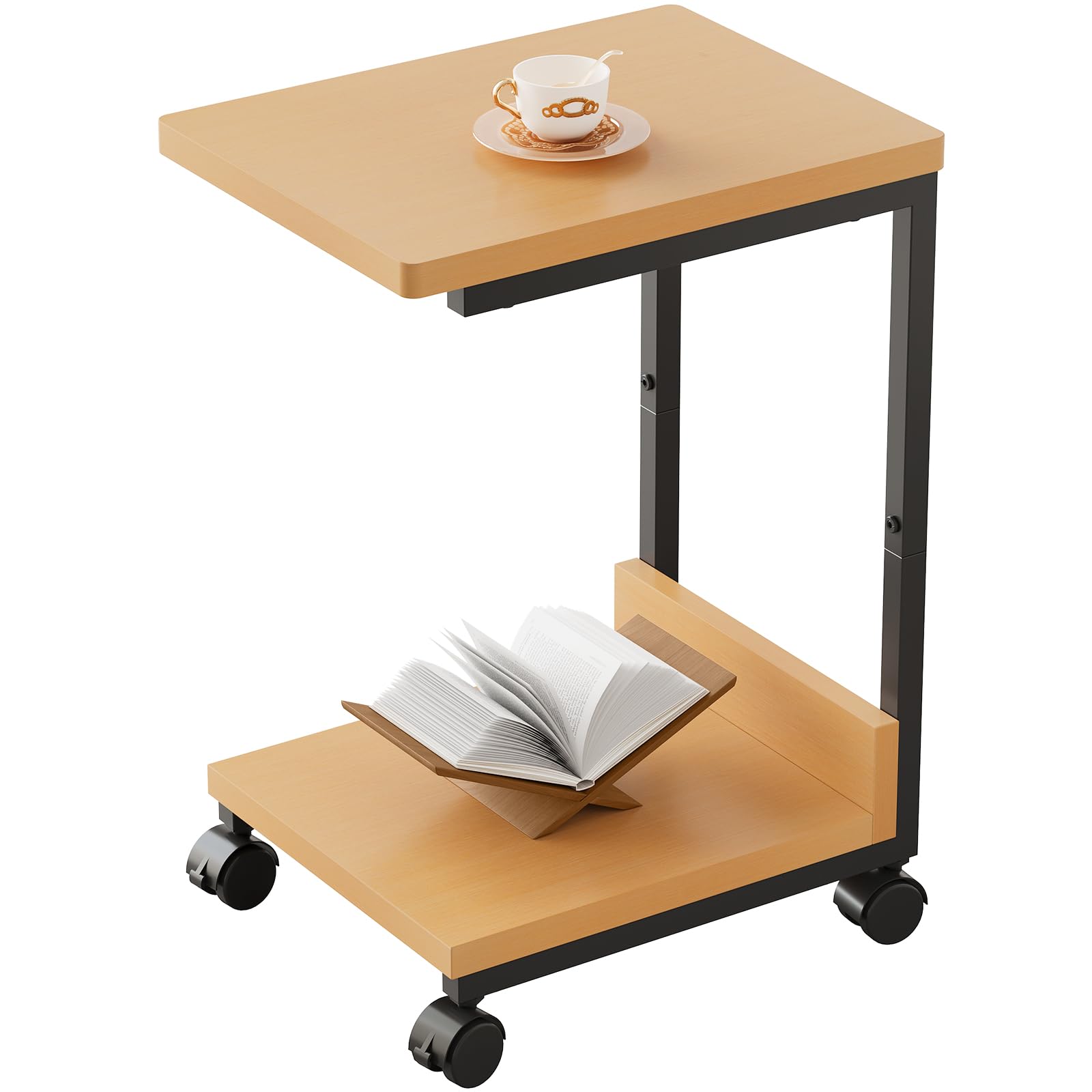 YeTom サイドテーブル キャスター付き ベッドサイドテーブル 可移動ベッドテーブル サイドワゴン コの字 テーブル 層幅37×奥行26×高さ53cm（キャスター付き）ナチュラル