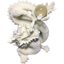Umora 龍 珠戯れ龍 水晶玉持ち 置物 白龍 インテリア 5本爪 風水グッズ 縁起物 開運 昇運 ココヤシの果実 オブジェ(白)