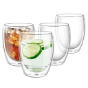 GOWTHHRT ダブルウォール ガラス 350ML 4個セット 二重構造 保温 保冷 結露しない マグカップ コーヒーカップ グラスカップ 真空グラス 耐熱 おしゃれ エスプレッソ シンプル 食器 お茶 コーヒー ミルク 家用 プレゼント (350ML 4個セット)