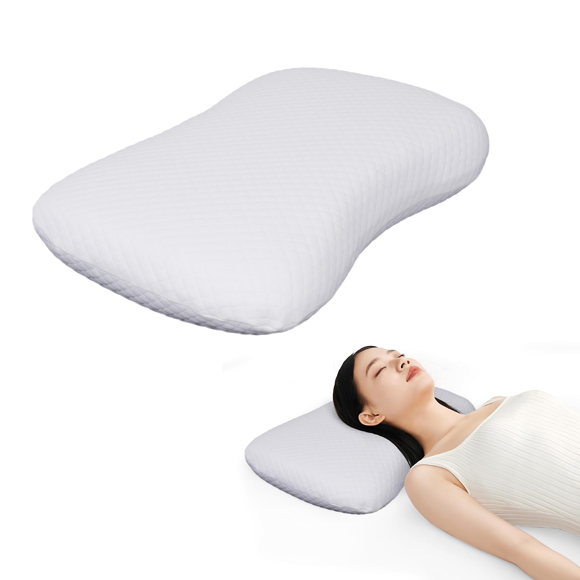 VECELO 枕 低反発 まくら 頭・肩をやさしく支える 人間工学枕 首が痛くならない 通気性よい 安眠枕 快眠枕 カバー2枚付き(エアコットン*1 冷感コットン*1)肌触り良い 人気まくら 低反発枕