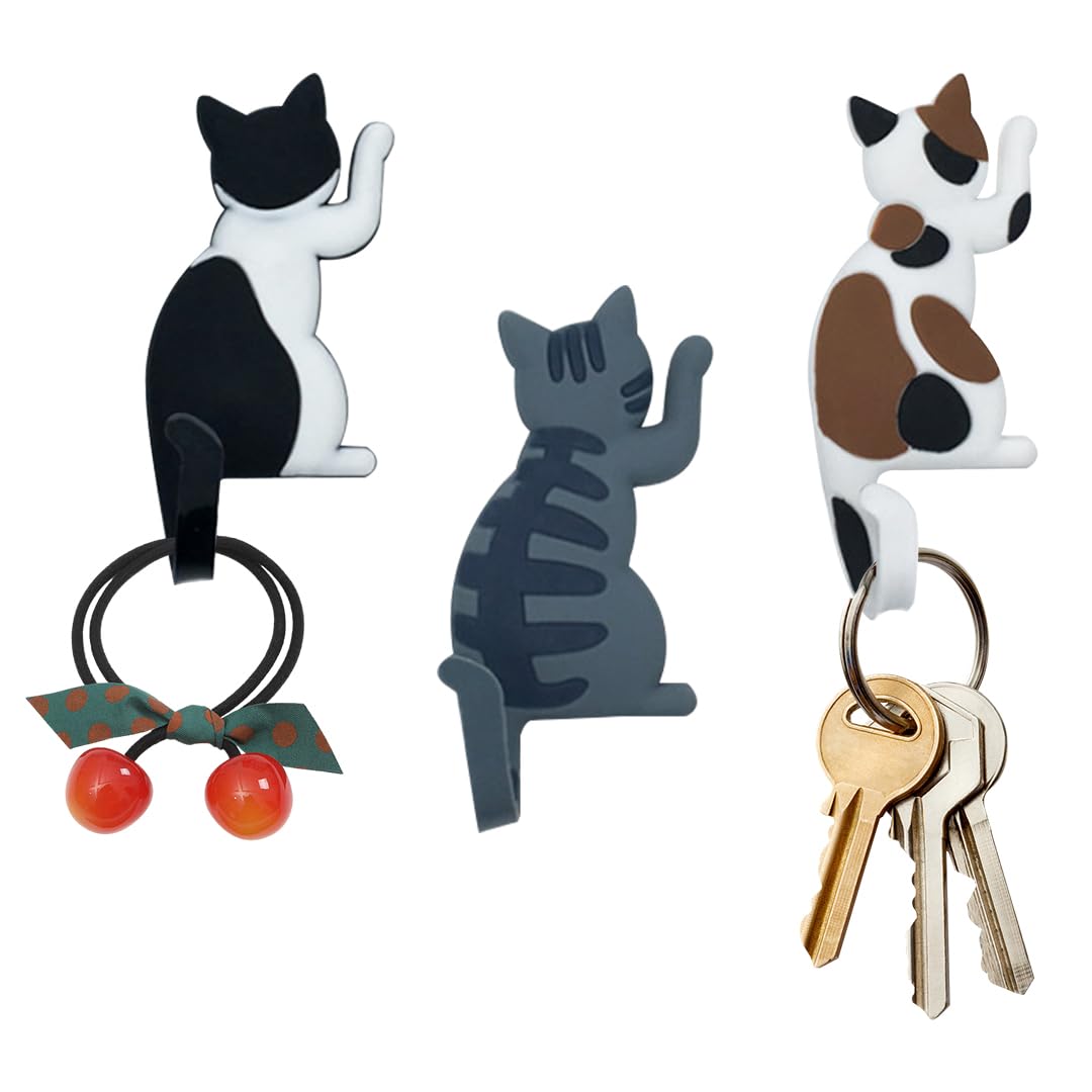 Zayookey 冷蔵庫マグネット 磁気 猫 キッチン 装飾 ギフト 黄色い グレー かわいい 小さい PVC 誕生日 祝日 プレゼントに最適 冷蔵庫/ホワイトボードにも最適 輪ゴムかけマグネット マグネットフック ネコしっぽ マグネットステッカー 玄関ドア用 3枚セット (猫)