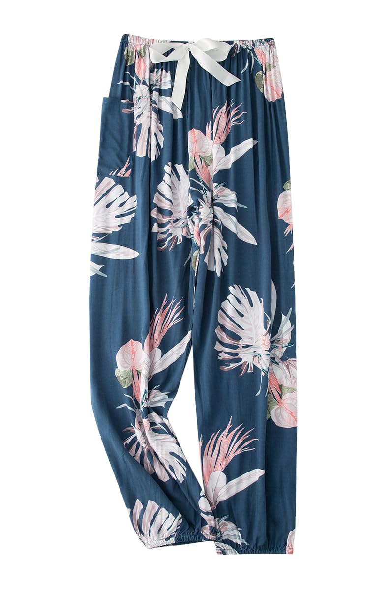 [Euyqs] レディース 極薄 花柄 涼感ゆったりホームパンツ リラックス パンツ パジャマパンツ タイ式ビーチパンツ (色柄#216)