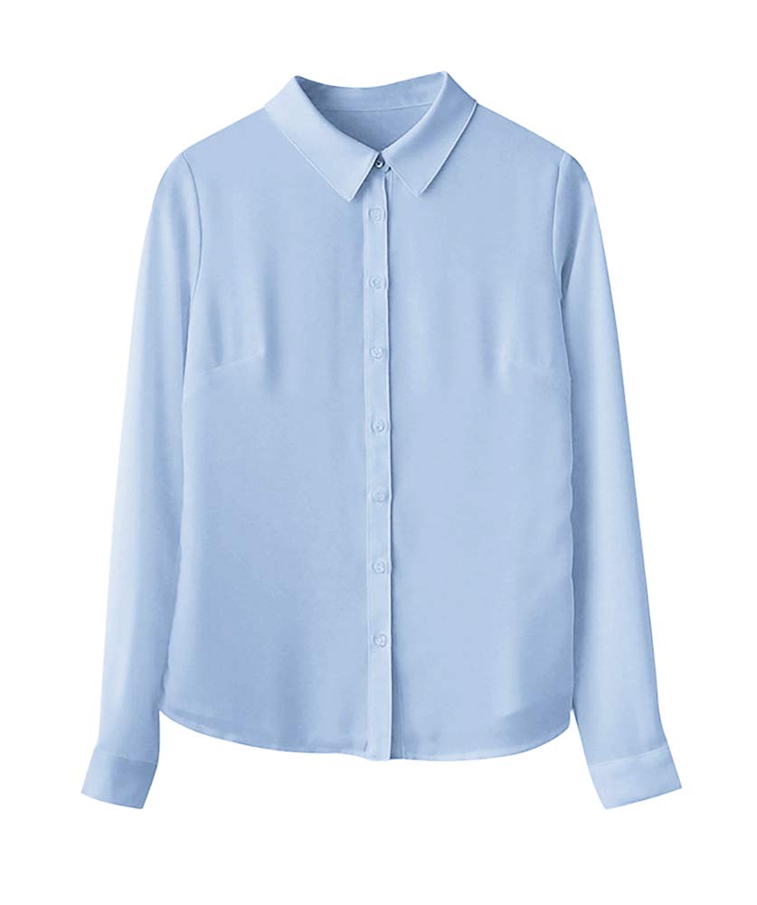 [Euyqs] ブラウス シフォンブラウス長袖 ゆったり 通勤 OL 春夏スリムフィットトップス (ライトブルー, L)