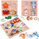 OTONOPI 木製パズル 木製型はめパズル ひも通し 木製おもちゃ ビーズ遊び 3種類 形合わせ 脳トレ知育玩具 紐通しおもちゃ 子供用 モンテッソーリ教育法...