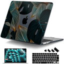 Batianda MacBook Air 15インチケースM2チップ新型2023、保護プラスチックハードケース+キーボードカバー+スクリーンプロテクタ、専用モデルA2941、金の葉